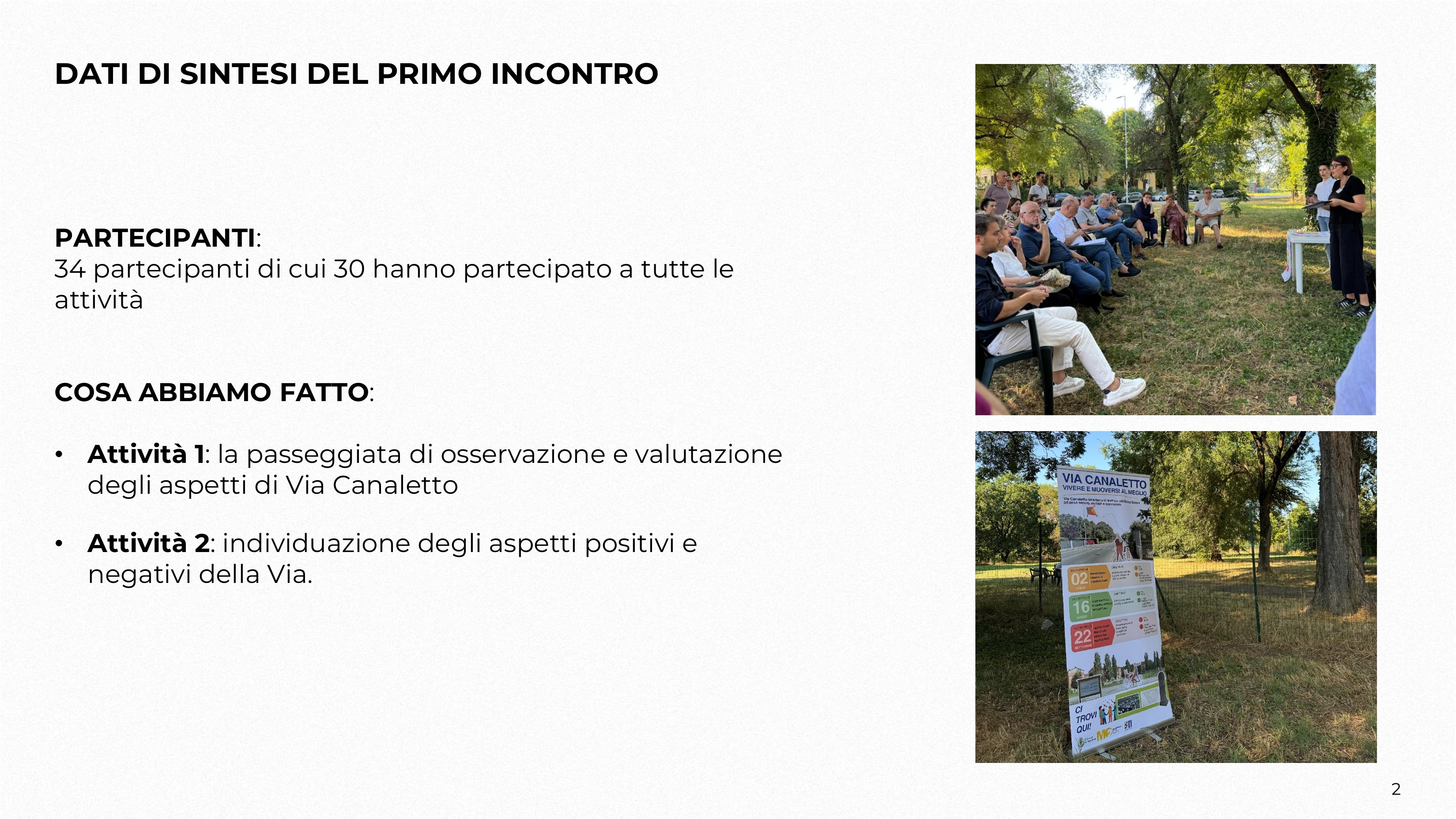 Dati di sintesi del primo incontro 